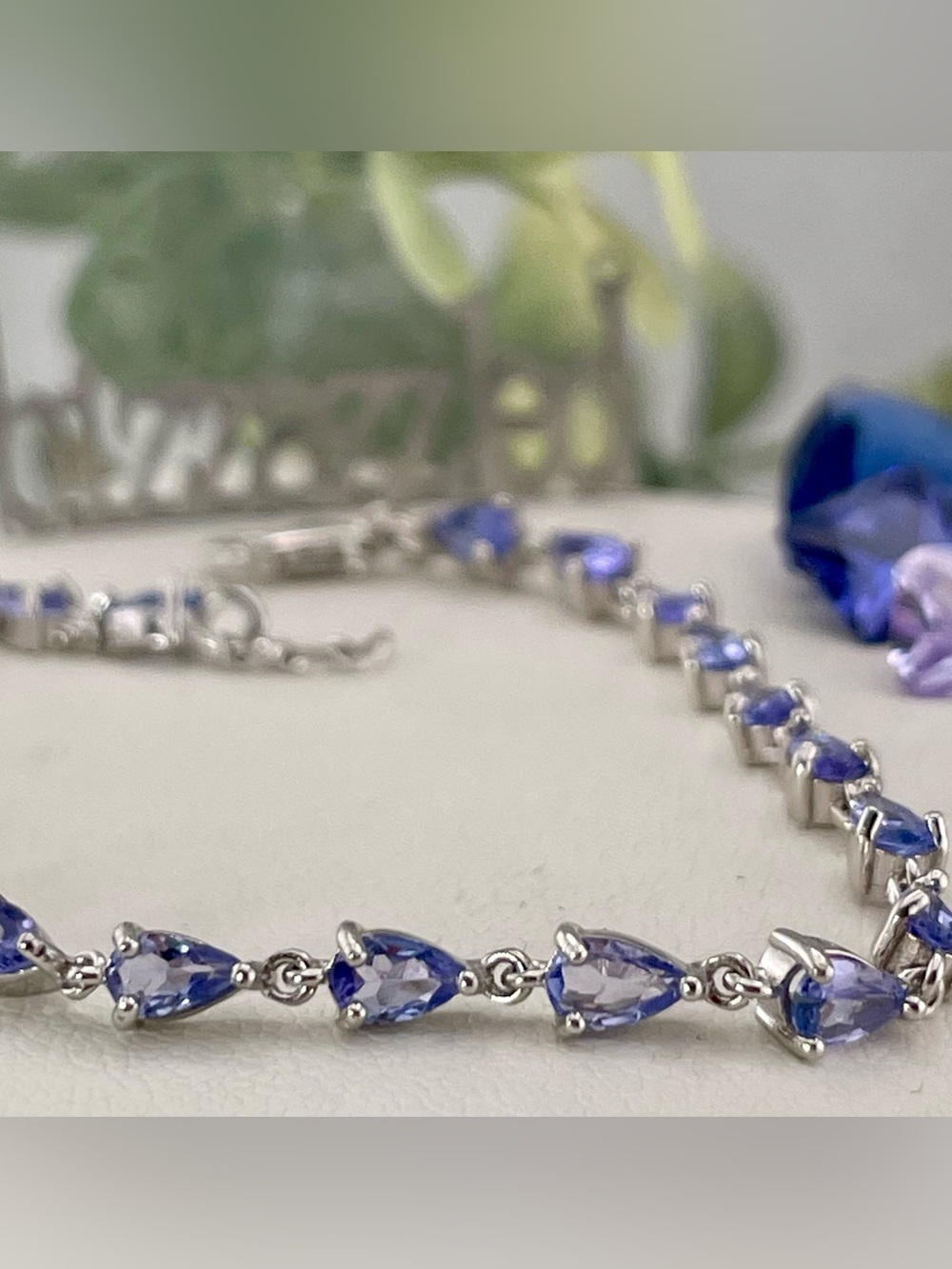 6ct Tanzanite Tennis Bracelet 7.5" 14k white Gold on Silver 925